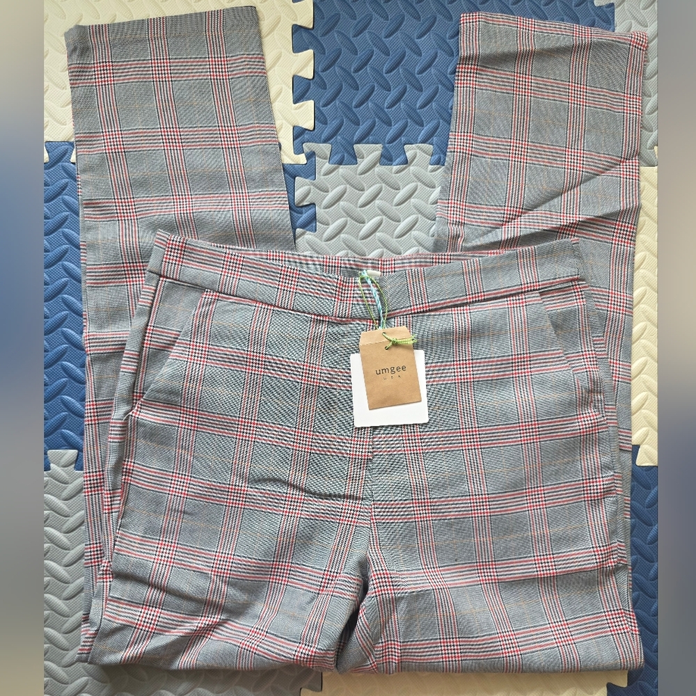 Umgee Red and‎ Gray Checkered Pants